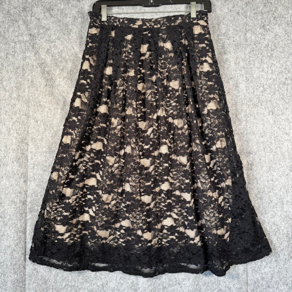 Y2K Black Lace Overlay Midi Skirt Womens Medium Whimsigoth Dark Romantic witchy